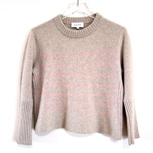 BRASS Oatmeal Beige Cashmere Pullover Sweater Thin Pink Stripes Medium